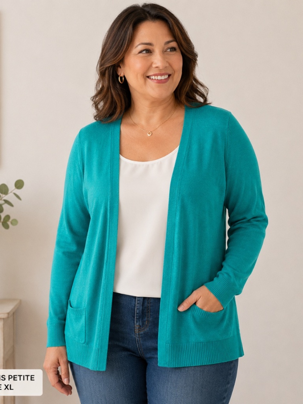 Reitmans open-front cardigan Size XL Petite Bright Teal Green